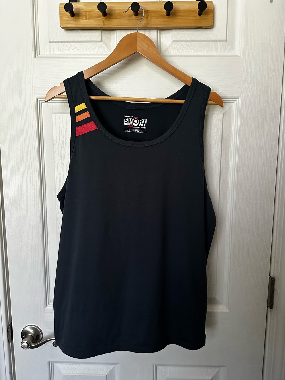 Marine Layer Men’s NavySwim Tank with Red & Yellow Shoulder Stripes